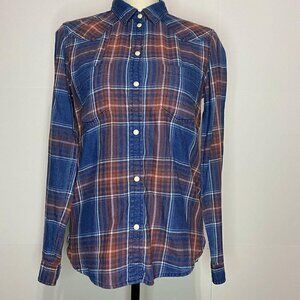 AEO American Eagle XS Boyfriend Fit Pearl Snap Up Shirt Plaid